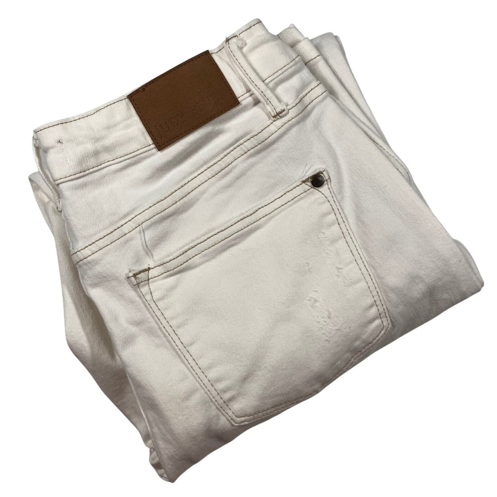 Judy Blue Straight Fit Jeans Women's 14W (Fits 32x30) White Distressed Stretch